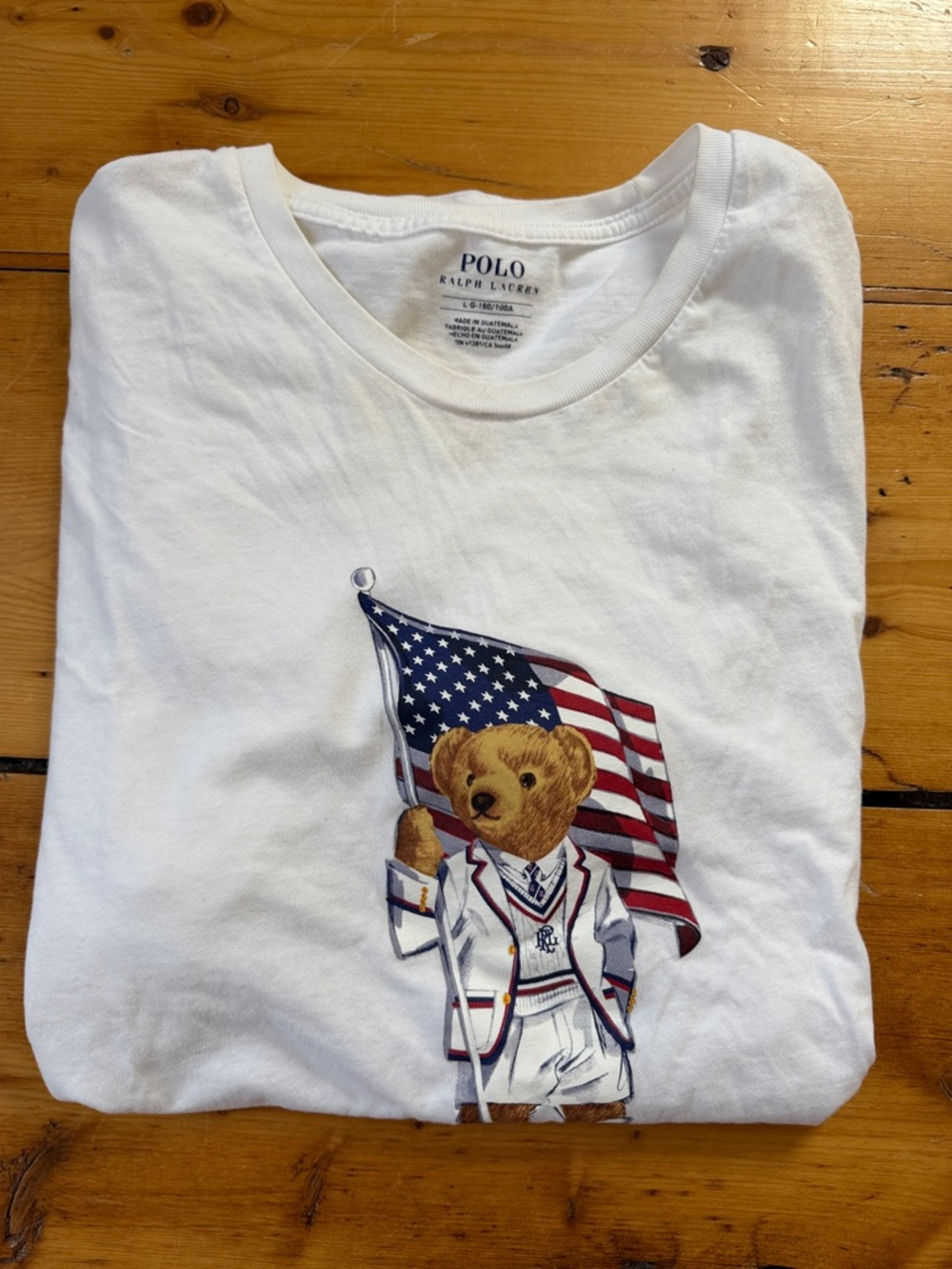 Polo by Ralph Lauren White Polo Bear Flag Tshirt |  Size Large Perfect Condition
